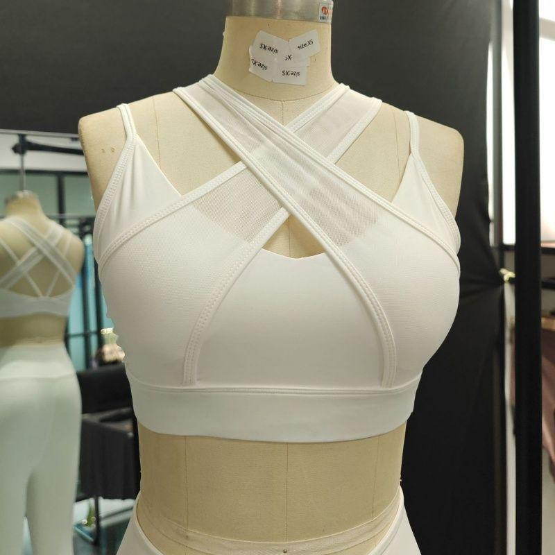 

European and American Mesh Sports Bra Women Quick-Drying Sexy Gyaru Workout Clothes Pilates Yoga Push up Cover Supernumerary Breast High Elastic L White Bra