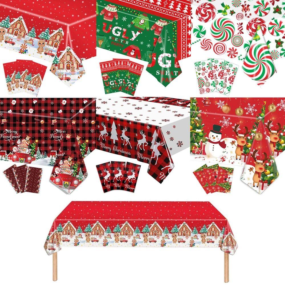 Plastic Christmas Tablecloth Snowman Snowflake Bronzing Disposable Tablecloths Table Decoration Disposable Table Cover Christmas