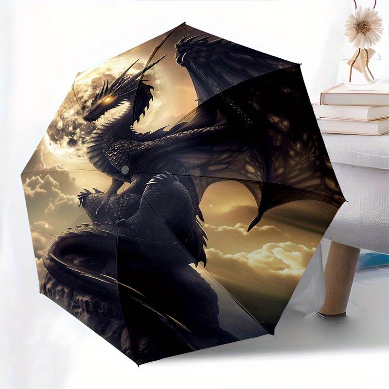 Dragon Moon Theme 8 Bone Hand Automatic Folding Fashion umbrella, Compact and Portable Design, A Perfect Gift for Birthday, Christmas or Bus