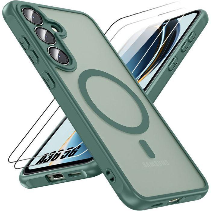 Coque de protection - BOOLING - Samsung Galaxy A36 5G - Vert Nuit - Antichoc - 2 Verres Trempés