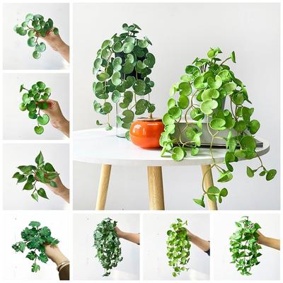 Artificial Plant Mini Bouquet Copper Coin Grass Soft Glue Fake Green Plants Wall Hanging Simulated Plants for Home Garden Decor
