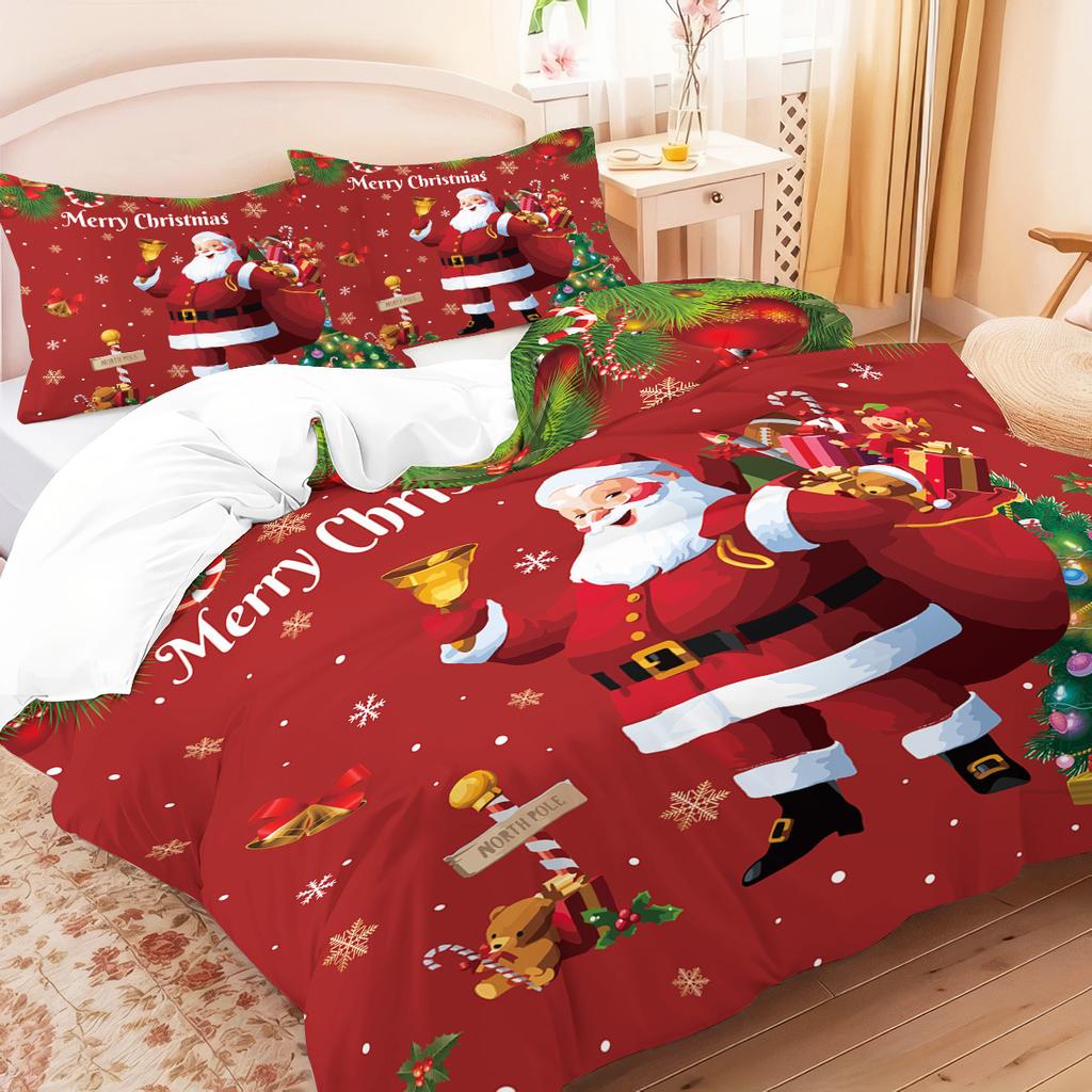 Husă de plapumă din trei piese Lenjerie de pat de Crăciun Față de pernă cu Moș Crăciun Husă de plapumă
