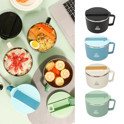 Noodle Bowl with Chopsticks and Spork 1200ml 304 Stainless Steel Portable Ramen Cooker Bowl with Lid for Office