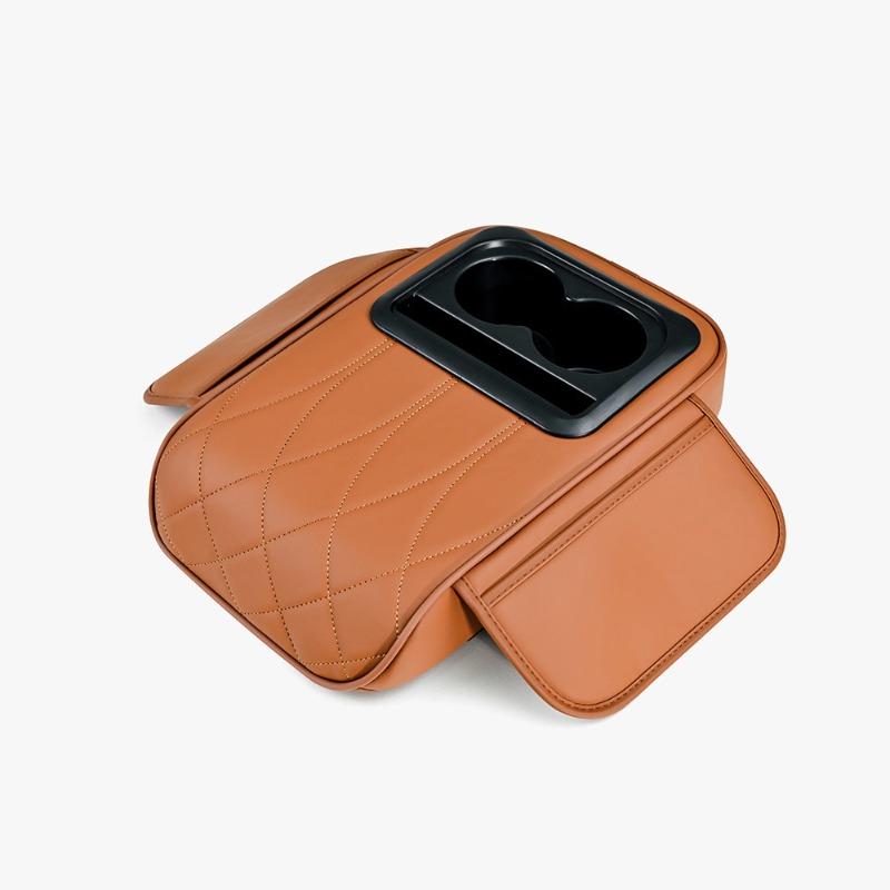PU Leather Portable Center Console Armrest Cushion with Cup Holder Car Armrest Pillow Multifunctional Height Increasing