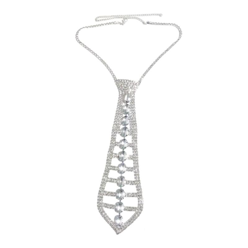 Punk Necktie Necklace with Shimmering Rhinestones for Fashion Enthusiasts Crystal Necklace for Weddings and Parties серебряный