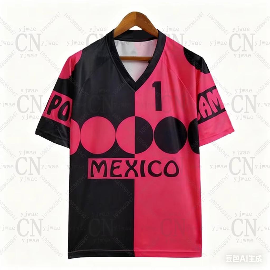 Messico Campos 1 Maglia da Calcio Retro Scollo a V Larga Asciugatura Rapida Traspirante T-shirt Estiva da Allenamento Uomo&Donna Top Casual