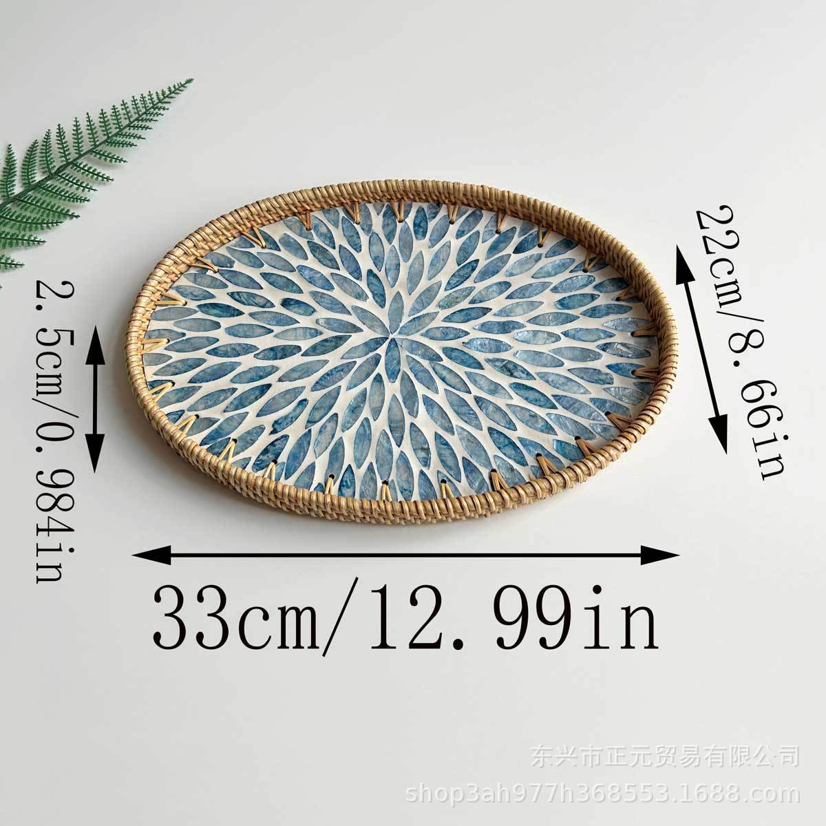 Rattan shell tray household snack storage fruit tray tea tray dinner tray oval fruit storage basket shell tray