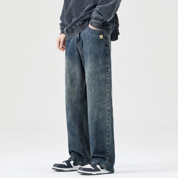 American retro trendy brand washed jeans men's spring and summer new loose wide-leg straight commuter long pants