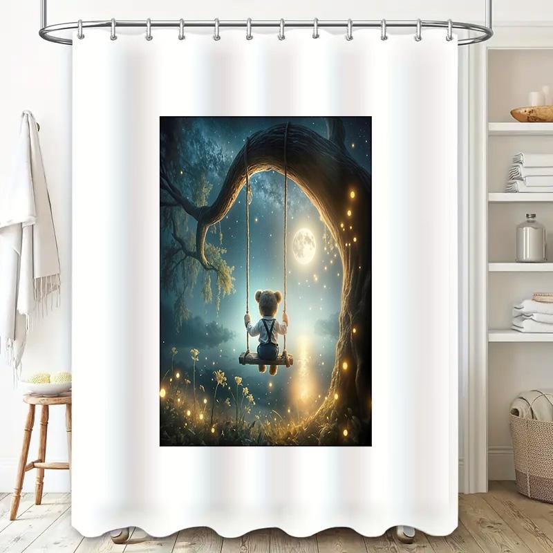 Whimsical Forest Deer Bath Curtain Woodland Animal Shower Curtain Nature Landscape Backdrop Kids Room Decor Rustic Home Accent