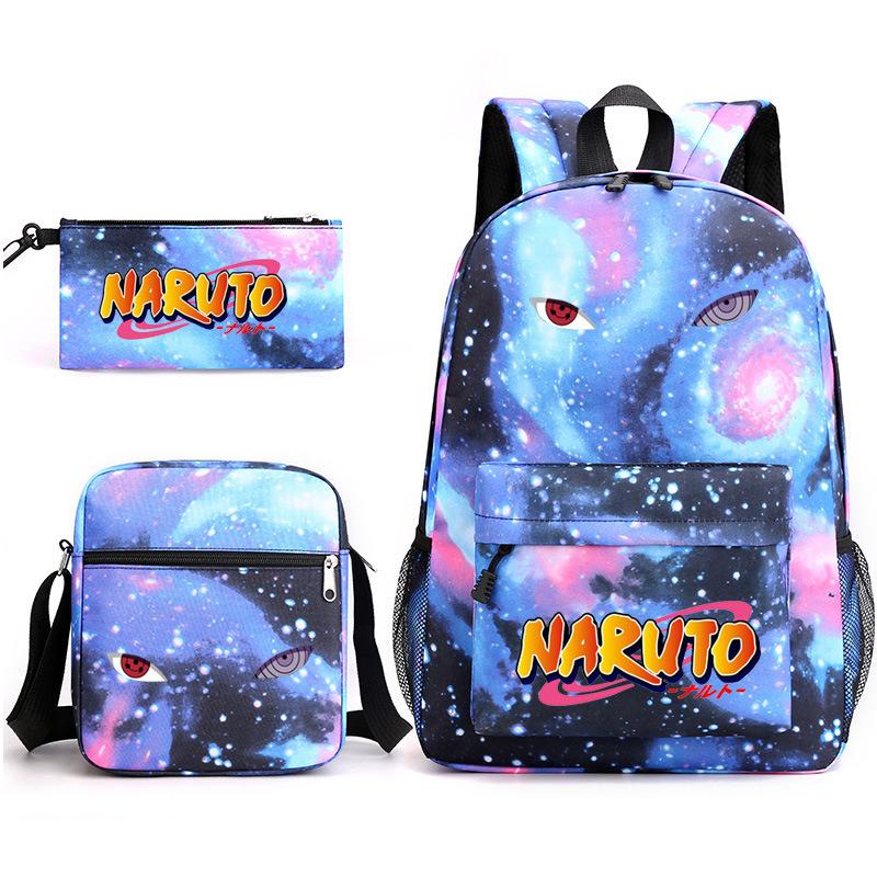 Naruto Starry Sky School Bag Three-Piece Shoulder Bag Pencil Case Anime Cartoon Backpack Male