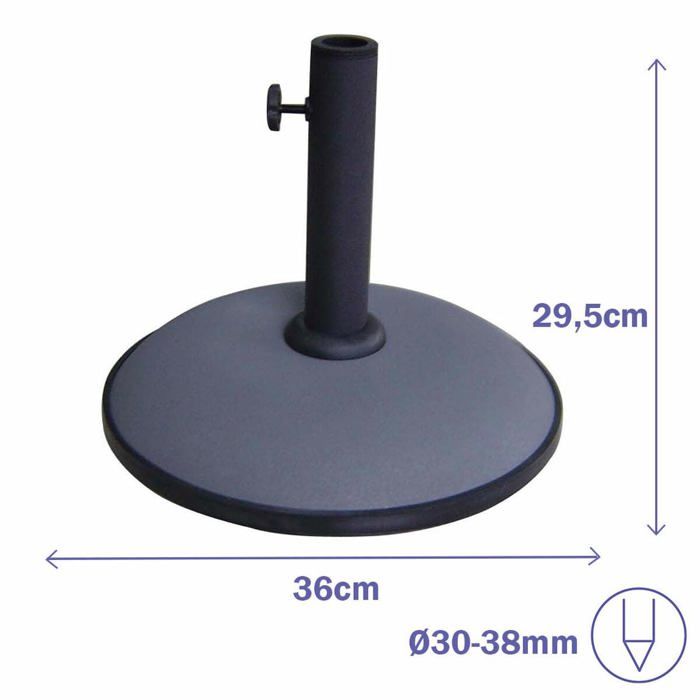 Base de parasol ronde en ciment - MARBUENO SUMMER - 36x29,5 cm - 11 kg - Gris - Compatible Ø30/35/38 mm - Design moderne