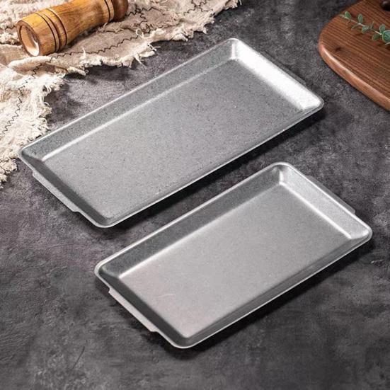 Vintage Stainless Steel Rectangular Tray Retro Industrial BBQ Platter with Double Handles Large Heavy Duty Serving Dish for Home
