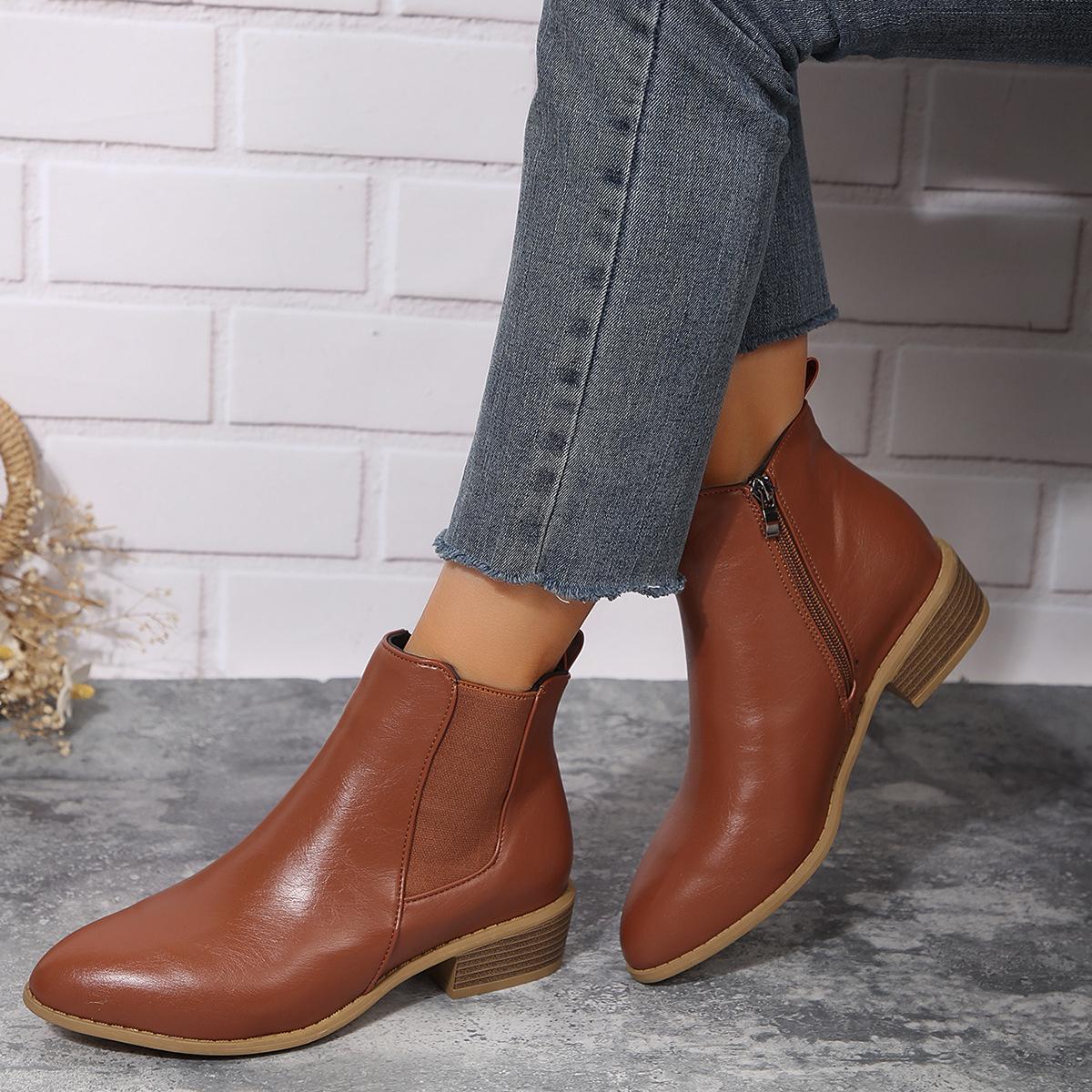 

Большие размеры повседневные короткие квадратные ботинки с низким дном, осенне-зимние ботинки Martin из искусственной кожи с боковой молнией 36-43 39