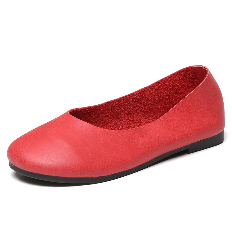 Simple Zen Literary Handgemachte Lederschuhe mit weicher Unterseite für Omas Damen mit flacher Unterseite und flachem Mund, Mutterschuhe für vier Jahreszeiten, Einzelschuhe