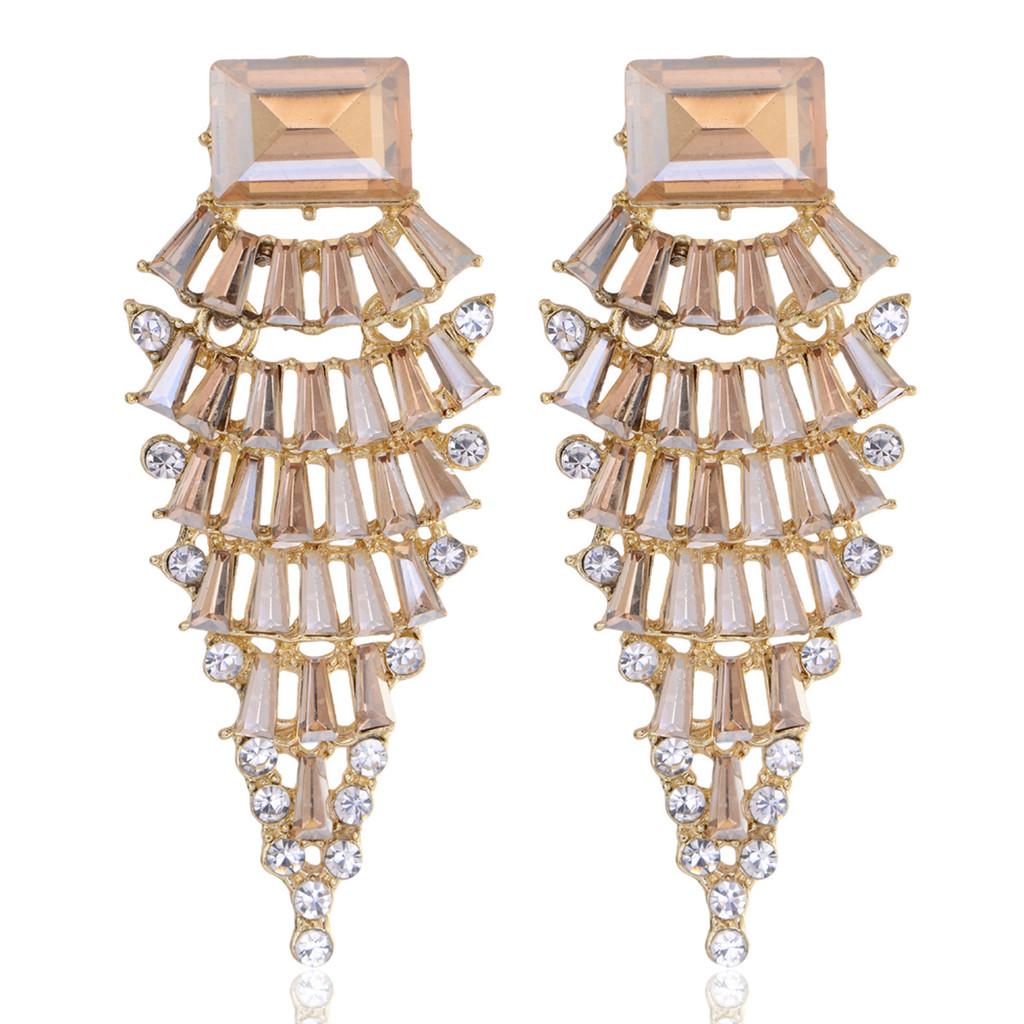 Geometric Alloy Long Earrings For Women With Colorful Rhinestones In Fashion Spring