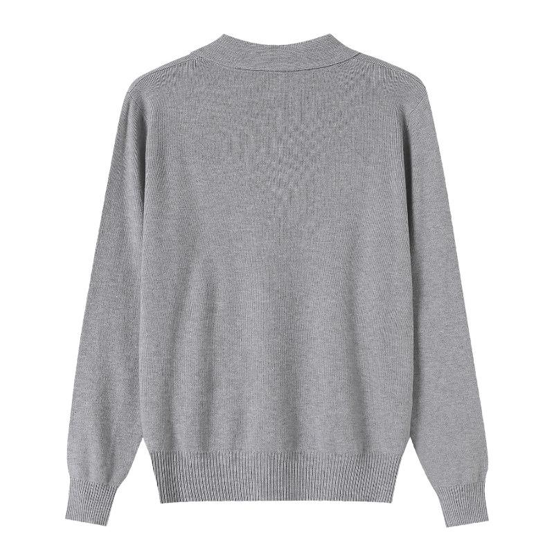 Spring and Autumn New Knitted Top Loose Lapel Bottom Shirt Thin Retro Embroidered Polo Neck Long Sleeve