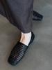 Cowhide Version Niche Retro Woven Hollow Breathable Bag Heel Single Shoes Women's Square Head One Pedal Versatile Lazy Flat Shoes