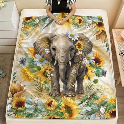 Flower Border Elephant Rabbit Print Flannel Blanket High Quality Comfortable for All Seasons Home Decor Warmth and Comfort Perfect for Christmas Gifts