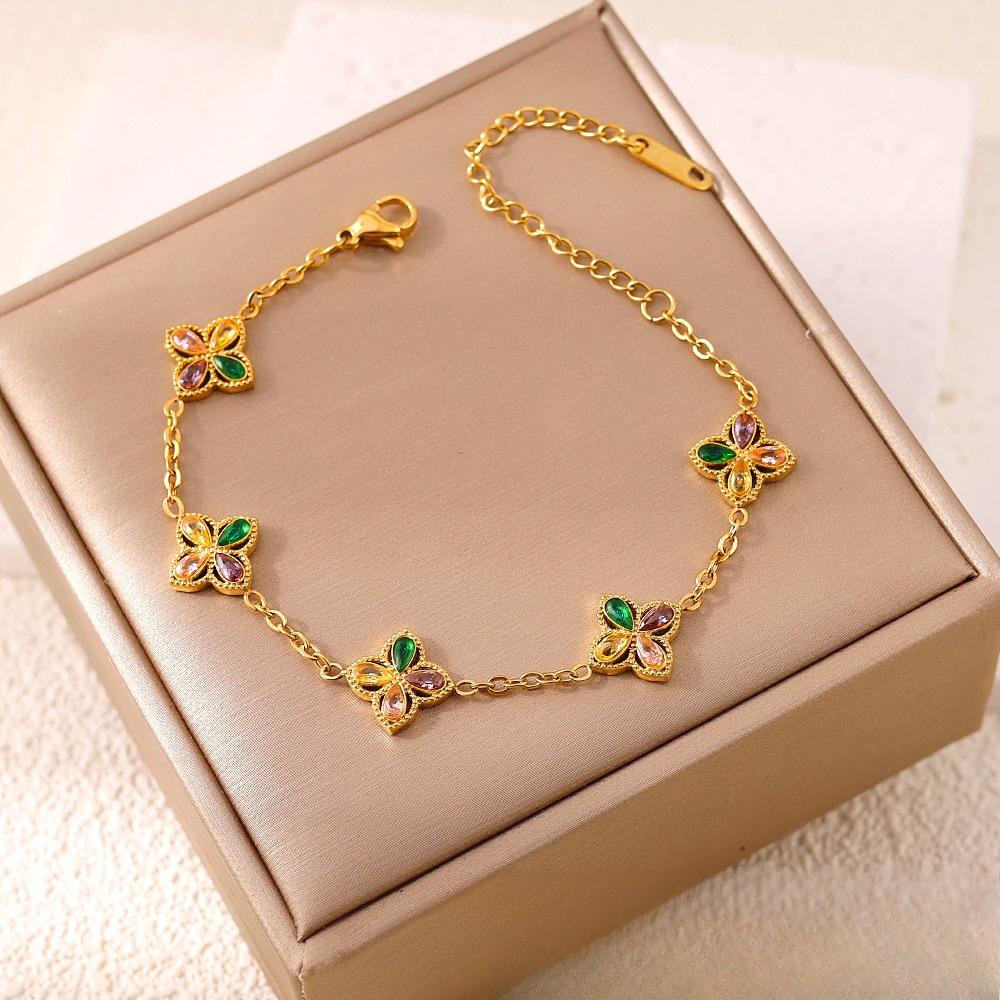 Four-leaf Clover Zircon Bracelet - Colorful Zircon Fashion Luxury Bracelet