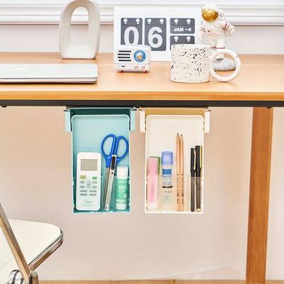 1pc Pull Out Under Desk Wall Mounted Organiser, Desk Top Student Stationery Box, Under Desk Hanging Hidden Drawer Pencil Case