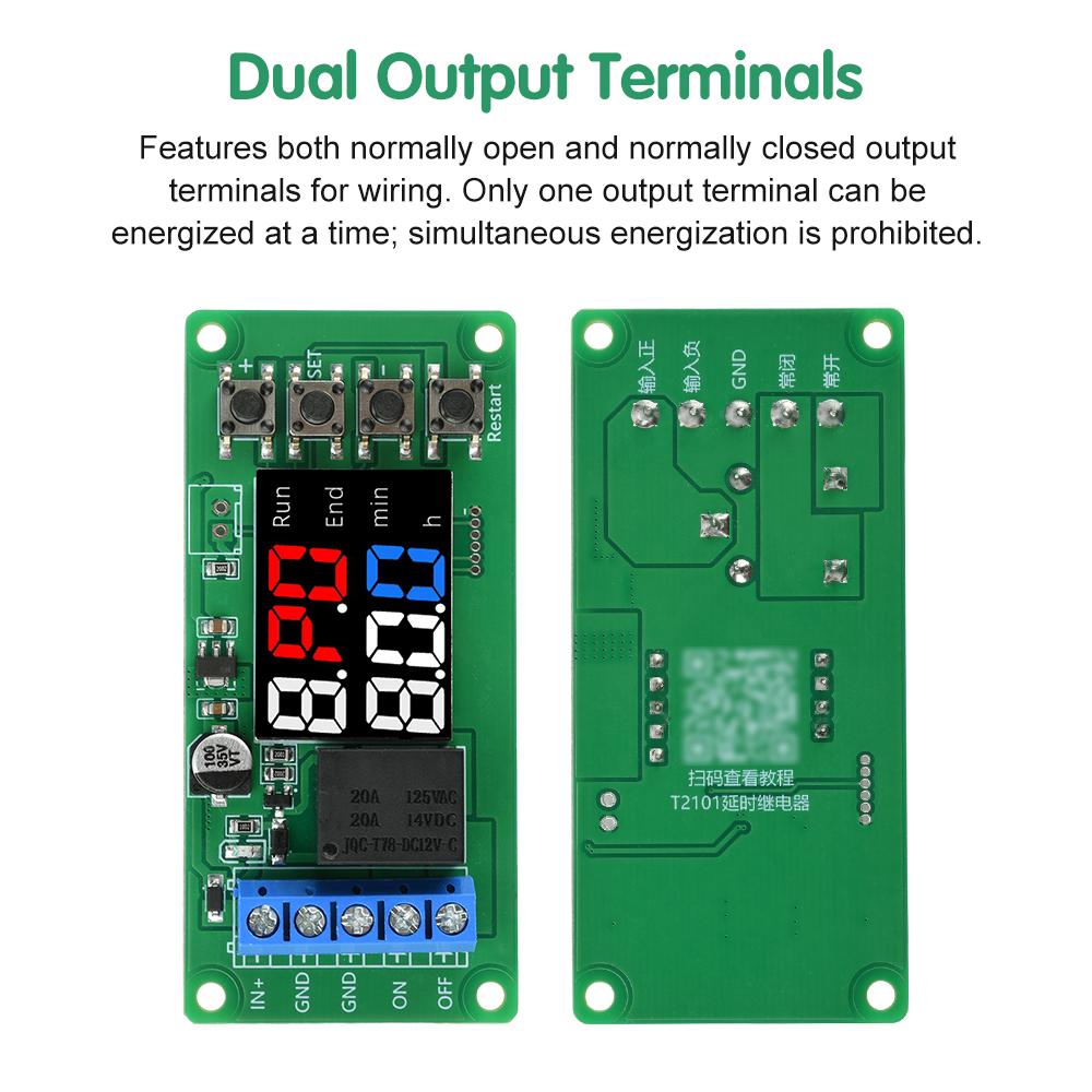 T2101 DC 12V Programmable Timer Controller - Dual-Mode Single-Channel Delay Relay Module with Direct Output