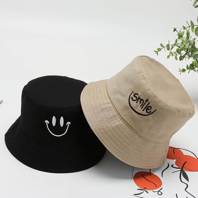 Women's Double-Sided Smiley Face Bucket Hat - Sun Protection, Korean Style, Embroidered, Large Brim
