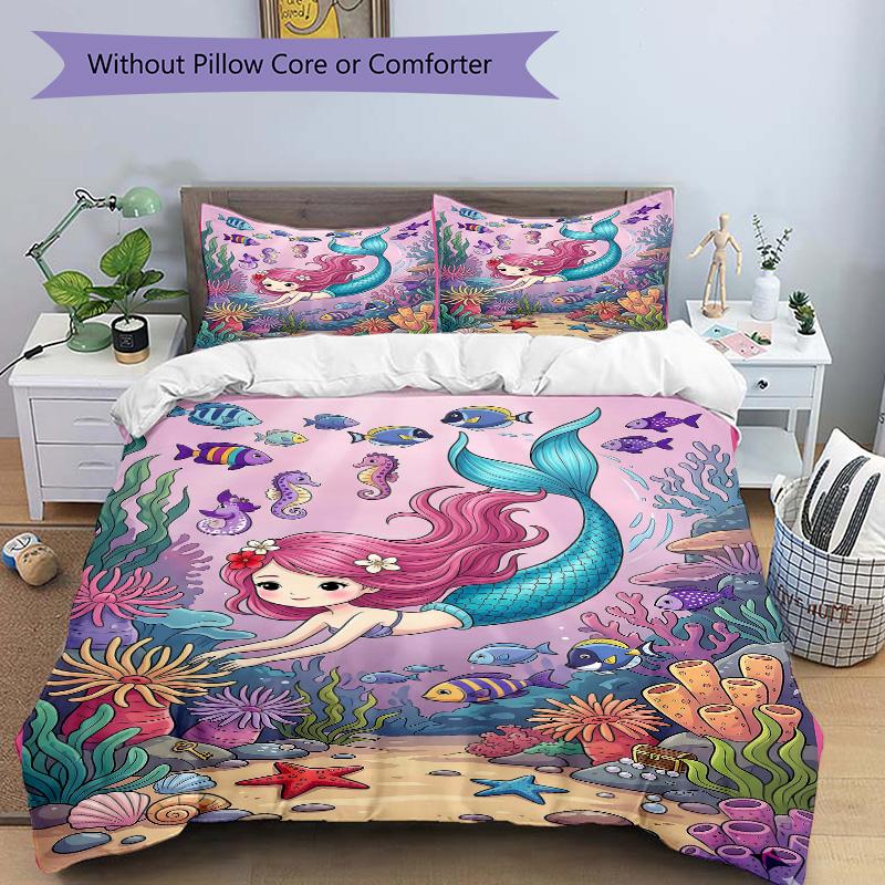 Mermaid Underwater Adventure Print 3Pcs Bedding Setduvet Cover With 2 Bedropillowcase Home Birthday Gift