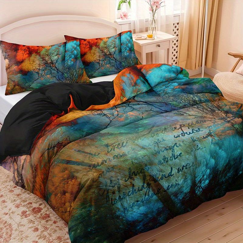 3pcs Abstract Tree Watercolor Bedding Duvet Cover Set Autumn Tree Bedding Quilt Set Modern Abstract Themed Bed Quilt Set Fall