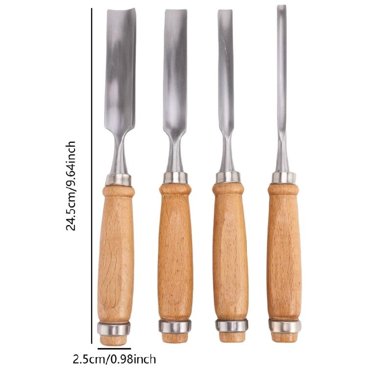 4pc Carpenter Essential Chisels Practical Wooden Handle Tool Flat Chisel for Furniture Making and Wood Crafting