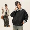 Unisex Retro Color Block Lapel Baseball Jacket - Spring/Autumn Trendy & Loose Fit