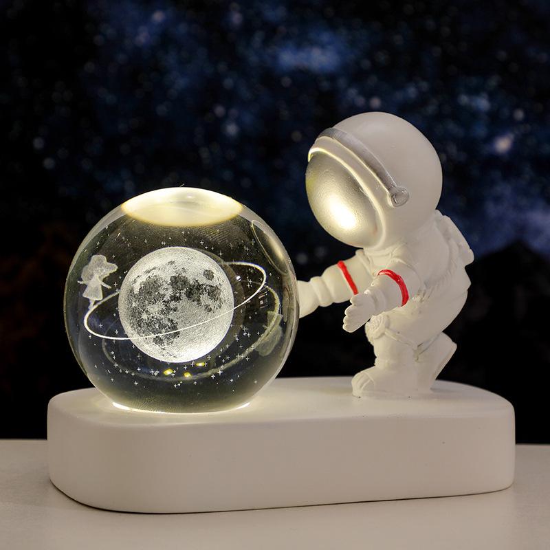 Creative Astronaut Night Light with Crystal Ball Base - Moon Festival Gift Ornament