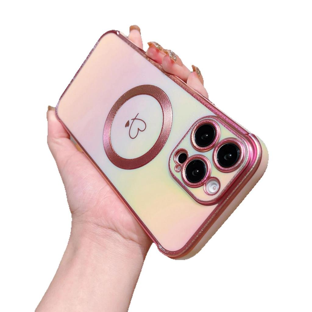 iPhone 17 Pro Max Colorful Electroplated Case with Magnetic Heart and Anti-Fall Protection