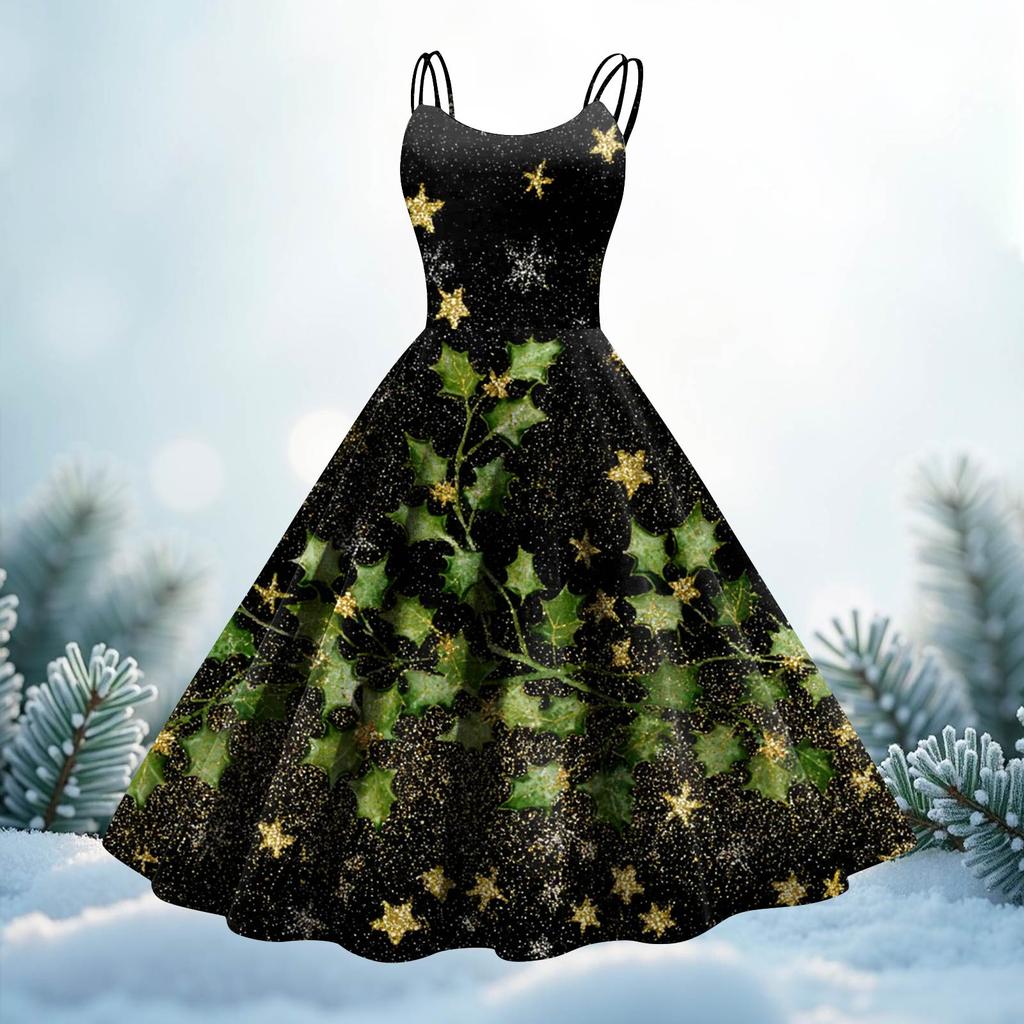 Women's Fashion Christmas Printed Sexy Strapless Gothic Cocktail Dress Punk, Vintage Dress.