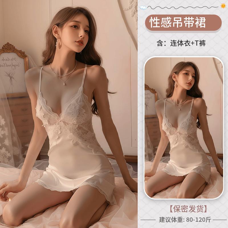 Sex-Unterwäsche sexy rückenfreies Träger-Nachthemd Damen-Pyjama Schnür-Bademantel Loungewear Enthaltsamkeit