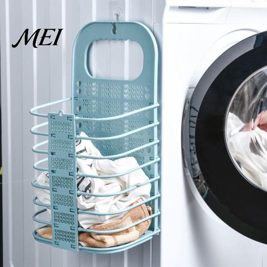 Foldable Hanging Hamper Laundry Basket, Breathable Hollow Design, Wall Mounted Portable Dirty Clothes Bag Space Saving Organizer, for Bathroom