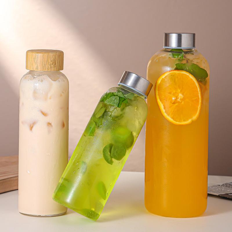1pc Borosilicate Glass Bottle with Stainless Steel Lid & Bamboo Lid - Leak-Proof High-Temp Resistant Drink Container Glass Jar