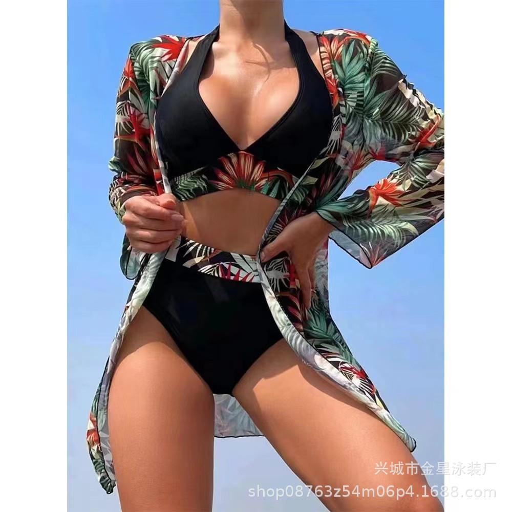 Bikini Mesh Split Three-piece Swimsuit Women's Summer Sunscreen Blouse Swimsuit Quick-drying