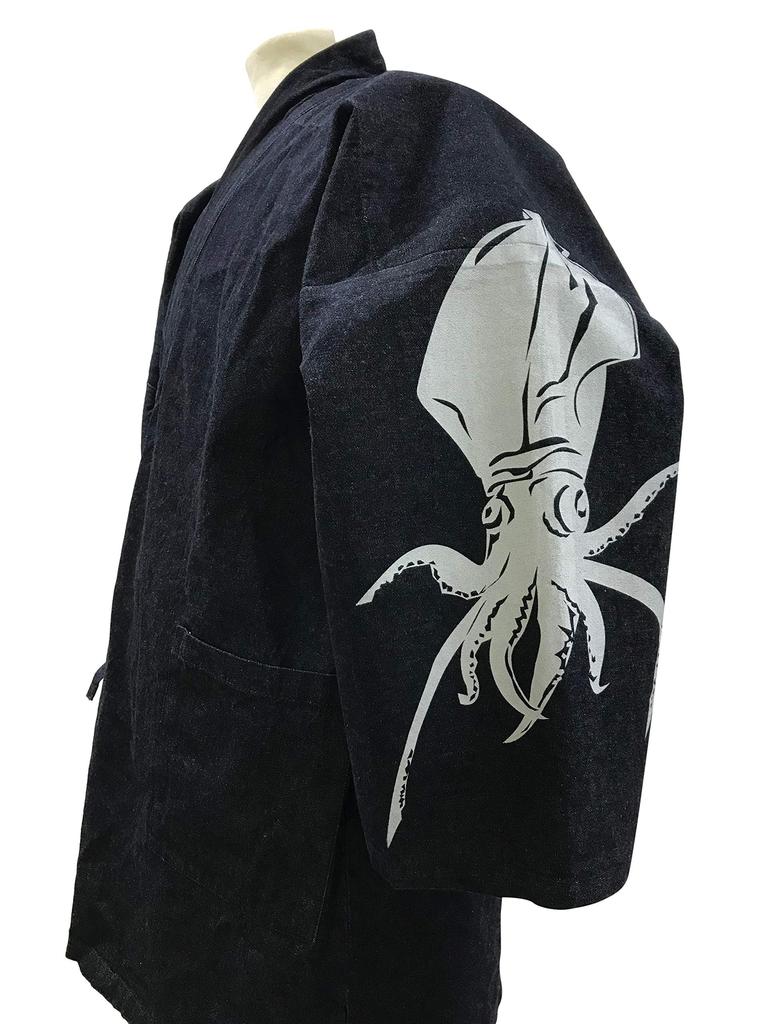 Samue denim fabric Sturdy yet soft Samue Plain Navy Original pattern Squid version [Edoten] (100% cotton) All-year Men's (L)