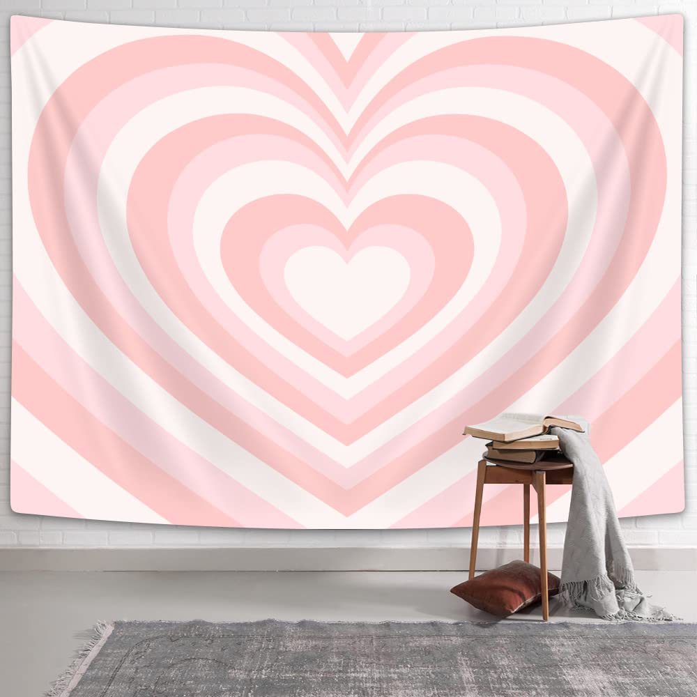 Cute Pink Heart Print Pattern Tapestry Home Bedroom Home Living Room Dormitory Wall Decor Background Cloth Tapestry
