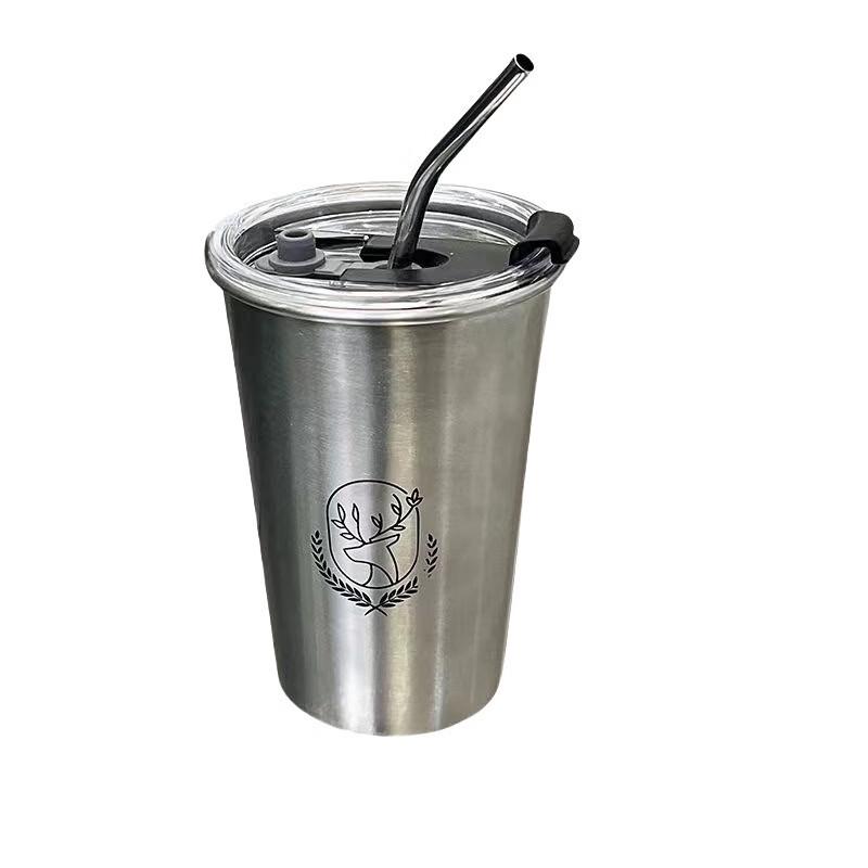 500ml Stainless Steel Coffee Travel Mug with Lid & Straw