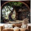 Magic School Bookshelf Tapestry Study Room Picture Large Book Tree House Medieval Tapestries Dorm Wall Art for Home Decor