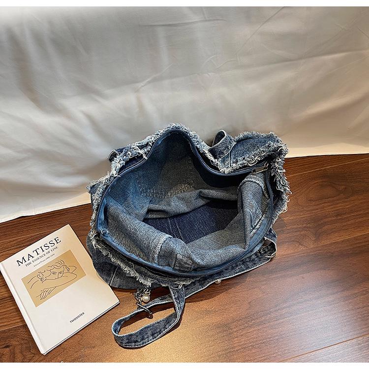 Korean Retro Denim Tote - Large Capacity, Casual, Comfortable, Wear-Resistant, Versatile Single Shoulder Bag