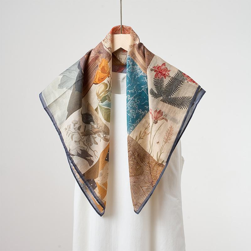 Versatile Printed Lightweight Breathable Women Square Neck Scarf For Spring Summer