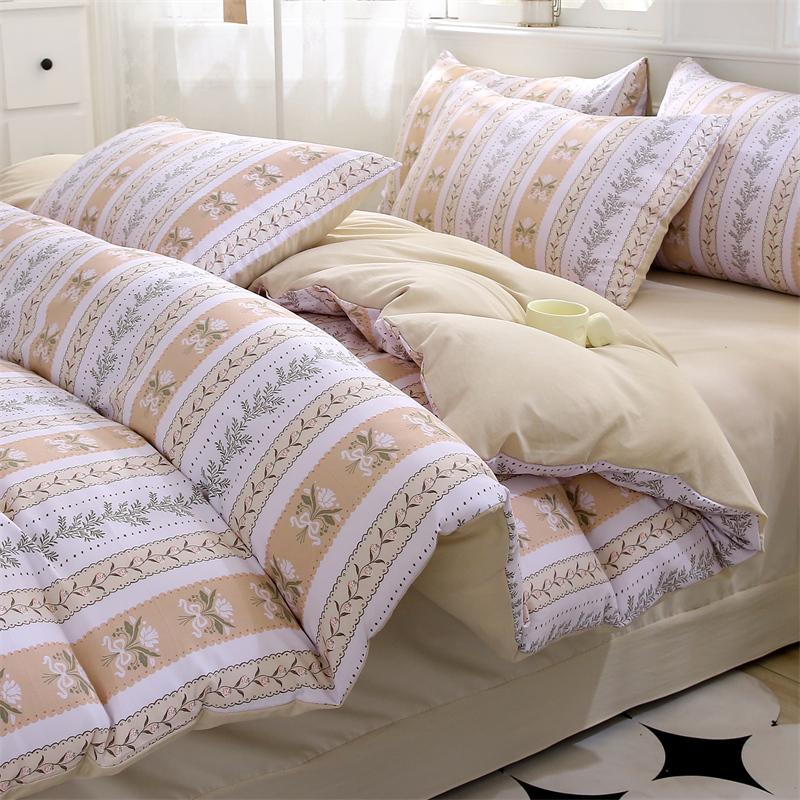New Spring Duvet Cover Class A Double Yarn Printed Knitted Cotton 3-4 Piece Quilt Bed Sheet Pillowcase Small Fresh Bedding