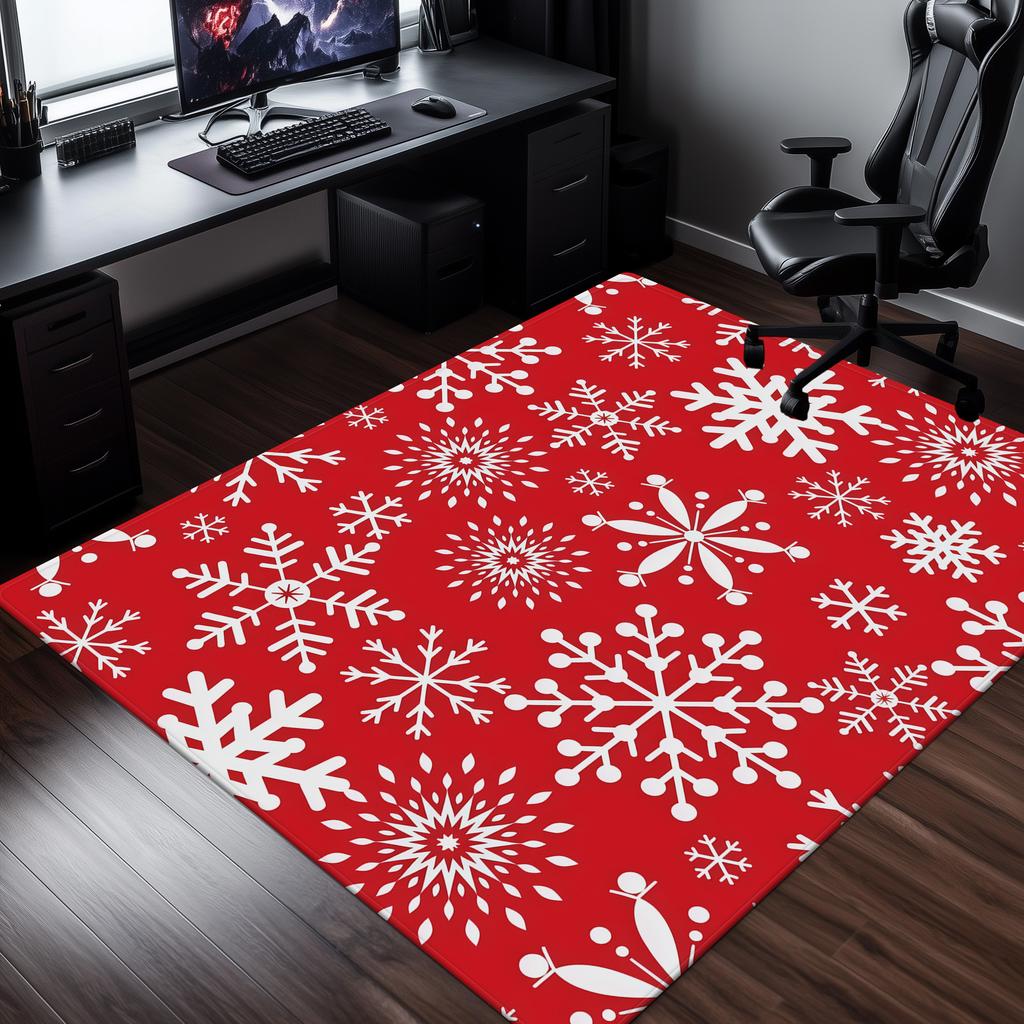 Red snowflake Christmas rug winter holiday pattern living room carpet festive home decoration Xmas party floor mat