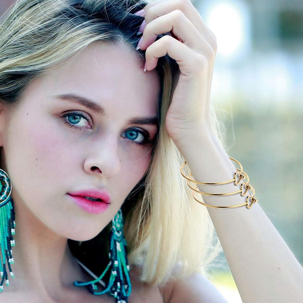 ALEXCRAFT Wholesale 6PCS 14K Gold Stainless Steel Bracelet Bangle Open Blank Wire Charm Bangle Bulk for Jewelry Making