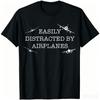 Leicht abgelenkt durch Flugzeuge, Pilot Flugzeug Liebhaber T-Shirt Unisex Streetwear Oberteile Baumwolle Gra