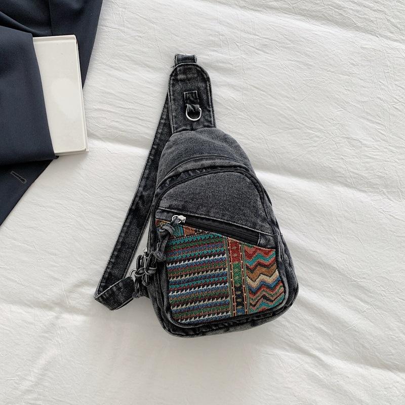Ethnic Style Crossbody Bag - Denim Fashionable - Large Capacity - Shoulder Bag for Daily Use Casually