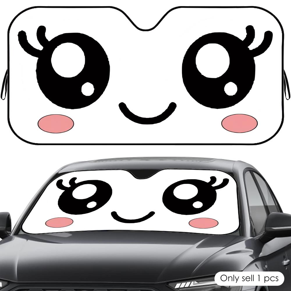 Cute Expression Sun Visor Reusable Aluminum Foil UV Protector Heat Five-Layer Insulation Windshield Sunshades