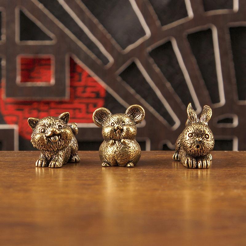 Brass 12 Zodiac Animal Head Sculpture Small Statue Desktop Ornaments Vintage Beast Figurines Mini Lucky Home Decorations Crafts
